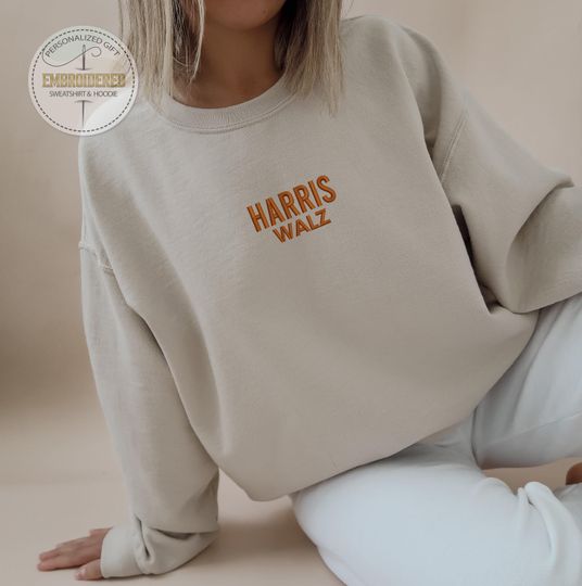 Discover Embroidered Harris Sweatshirt, Embroidery Walz Shirt, Harris Walz Shirt, Kamala Fan Shirt, Harris 2024 Sweatshirt, Madam President Wear