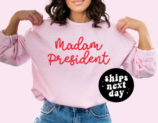 Discover Madam President Sweatshirt Kamala Harris Sweatshirt Harris 2024 Election Shirt Feminist Gift Democrat Liberal Gift UNISEX