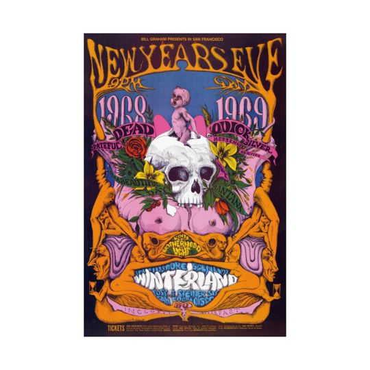 Grateful Dead Winterland Concert Poster - 1968 & 1969 Iconic Rock Show Art Print - Psychedelic Music Wall Decor