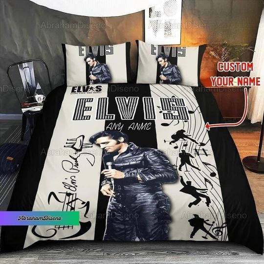 Elvis Presley Bedding Set, Personalized Elvis Bed Set, Custom Name Duvet Set, Elvis King Of Rock Duvet Set, Gift For Elvis Fans