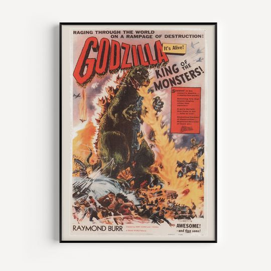 god zilla MOVIE POSTER, Vintage Sci-Fi Poster, Cult Movie Poster Classic Movie Poster Art Sci-Fi and Fantasy Film Poster Atomic Age Art