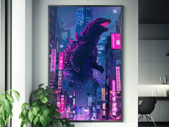 Cyber god zilla City Poster | Nuclear Concept Art | Trending on Artstation | Neo-Futuristic Style | Limited Edition | Urban Sci-Fi