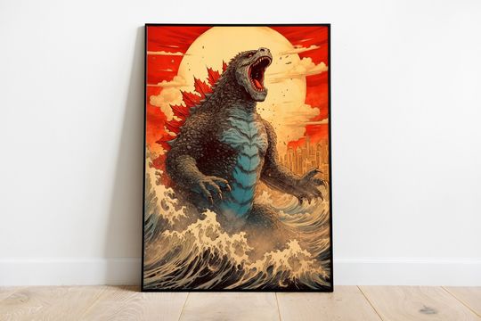 Vintage god zilla Wave Poster, Traditional Japanese god zilla Print, Kaiju Antique Japan Monster Cool Artwork