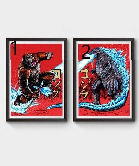god zilla Vs Kong - 2 Connecting A4 Posters - King Kong Movie Monster Room Decor