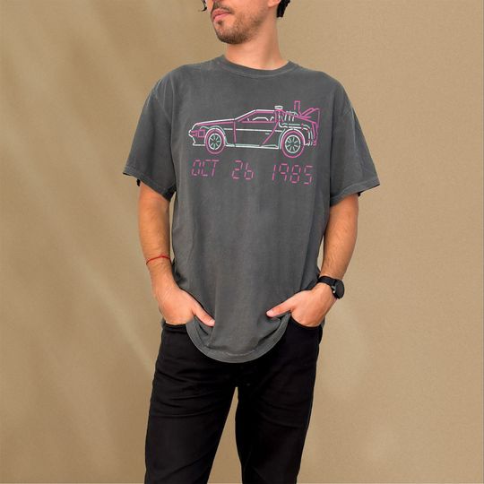 Retro Delorean Shirt, Future Movie Graphic T-Shirt, Neon Michael J Fox Film Merch, Go Back To 80s Sci-Fi Movie Tee Shirt, 88 MPH Delorean