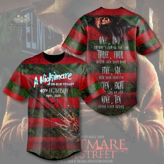 Freddy Krueger Baseball Jersey, Nightmare On Elm Street Baseball Shirt, Horror Movie Jersey, Scary Movie Shirt, Halloween Shirt For Men