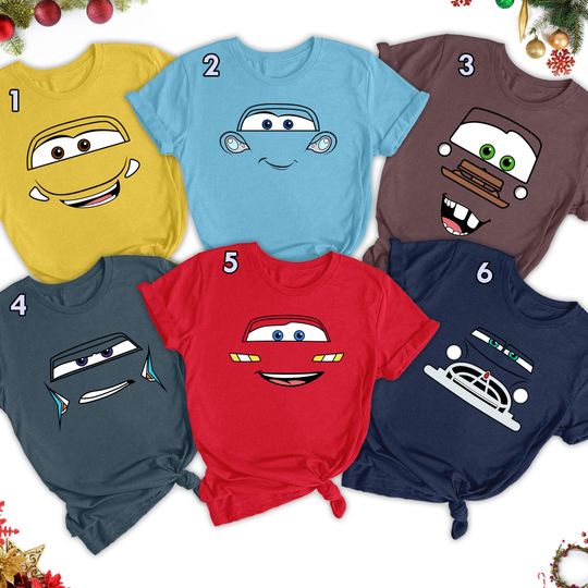 Discover Funny Cars Face Outline Family Matching Shirt, Cars Group Shirt, Family Vacation, Cars Birthday Crew Shirt, Car Cartoon Lover Tee