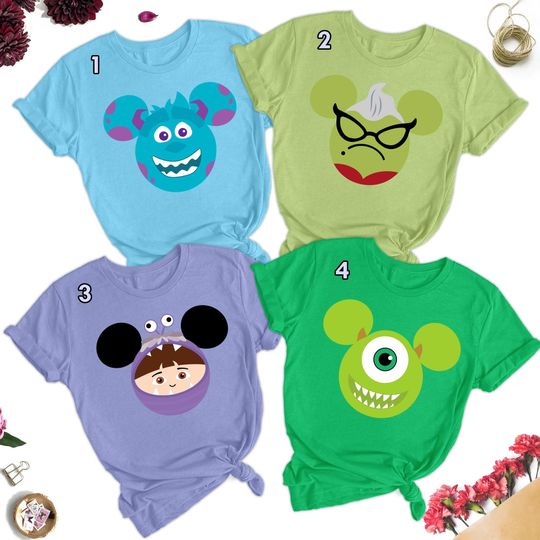 Monsters Characters Matching Shirt, Monsters Costume Face Group Shirt, Funny Characters Halloween Gifts, Birthday Family Party Theme Tee
