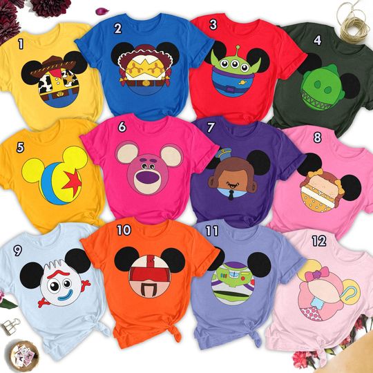 Discover Custom Icon Mouse Ears Toy Characters Shirt, Layered Space Toy Mouse Ears Shirt, Pink Bear Shirt, Family Matching Shirt, Friends Vacay Shirt
