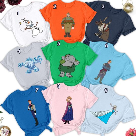 Discover Custom Ice Queen And Other Character Group Matching T-Shirt, Winter Kingdom Movie Shirt, Custom Animated Ice Princess Family Shirts RE