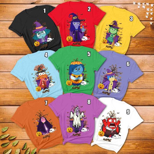 Personalize Inside Out Halloween Family Matching Shirt, Inside Out 2 Movie Pumpkin Halloween Party Tee, Trick or Treat Inside Out Group Gift