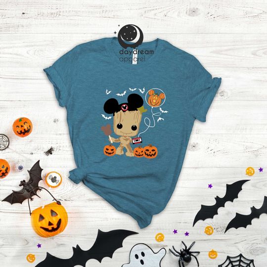 Groot Disney Shirt, Halloween Groot T-shirt, Mickey Ears Tee, Halloween Balloon Gift, Groot Cartoon Party T-shirt, Disney Lover Shirt