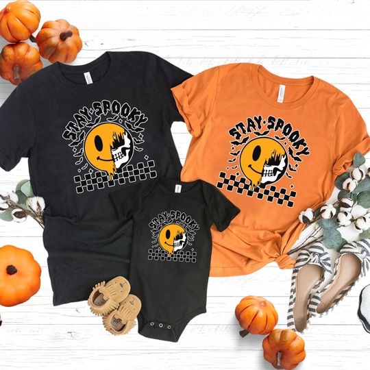 Discover Stay Spooky with Smiley Skeleton Shirt , Stay Spooky Halloween Tee , Spooky Smiles Babysuit , Family Halloween Shirt