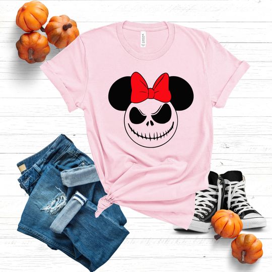Discover Minnie Meets Jack Skellington Halloween Shirt , Spooky Crossover: Minnie & Jack Halloween Tee , Disney Halloween Shirt for Girls, Family