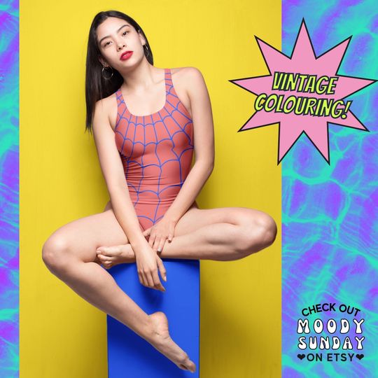 SPIDER WEB SWIMSUIT, One-Piece Swimsuit Blue and Red Spider Dude Spider Girl Swimsuit Cosplay Spidergwen Beach Pool wear Alt Indie Bikini