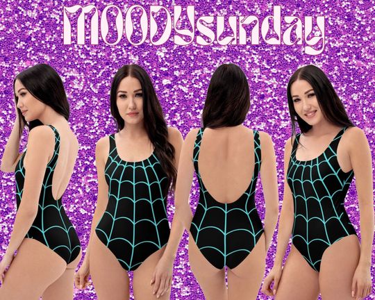 SPIDER WEB SWIMSUIT, One-Piece Swimsuit Black and neon Spider Dude Spider Girl Swimsuit Cosplay Spidergwen Beach Pool wear Alt Indie Bikini
