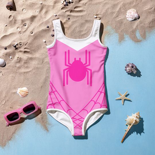 SPIDER GWEN STACY Inspired Kids Swimsuit Spider Girl One-Piece Swimsuit Pink with Pink Spider Spidergwen superhero swimsuit, kids costume