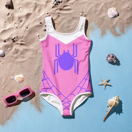 SPIDER GWEN STACY Inspired Kids Swimsuit Spider Girl One-Piece Swimsuit Pink with Purple Spider Spidergwen superhero swimsuit, kids costume