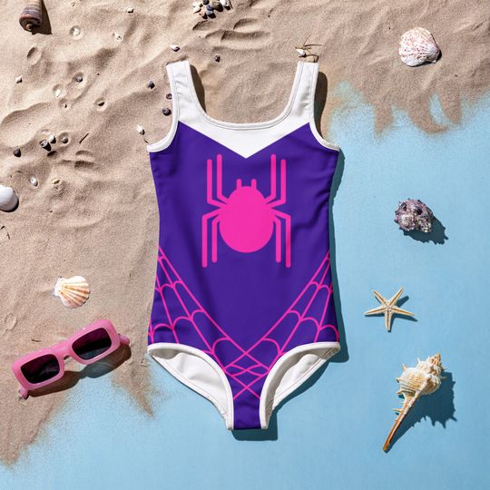 SPIDER GWEN STACY Inspired Kids Swimsuit Spider Girl One-Piece Swimsuit Purple with Pink Spider Spidergwen superhero swimsuit, kids costume