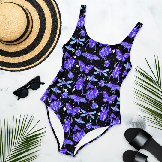 INSECT BUG SWIMSUIT One-Piece, Butterfly Moth Indie Bathing Suit for Women alt swimsuit alternative swimwear, midnight star