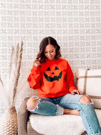 Orange Pumpkin Face Halloween Sweatshirt - Pumpkin Face Sweatshirt