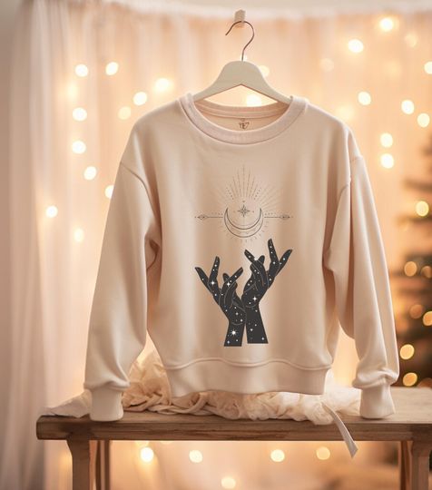 Mystic Moon Sweatshirt for Women   | Womens Boho Celestial Moon Sweatshirt