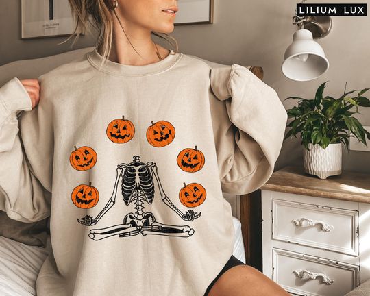 Discover Pumpkin Halloween Sweatshirt, Skeleton Halloween Shirt, Pumpkin Sweatshirt