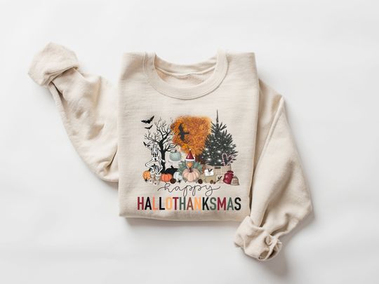 Discover Happy Hallothanksmas Sweatshirt, Halloween Gift For Women ,Christmas Sweatshirt