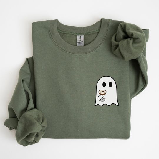 Espresso Martini Ghost Halloween Sweatshirt Cute Spooky Season Coffee Crewneck Sweatshirt