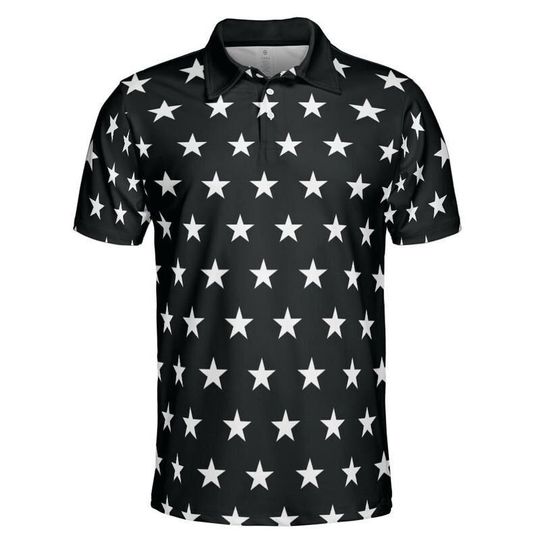 Discover White Stars Black Polo Shirt