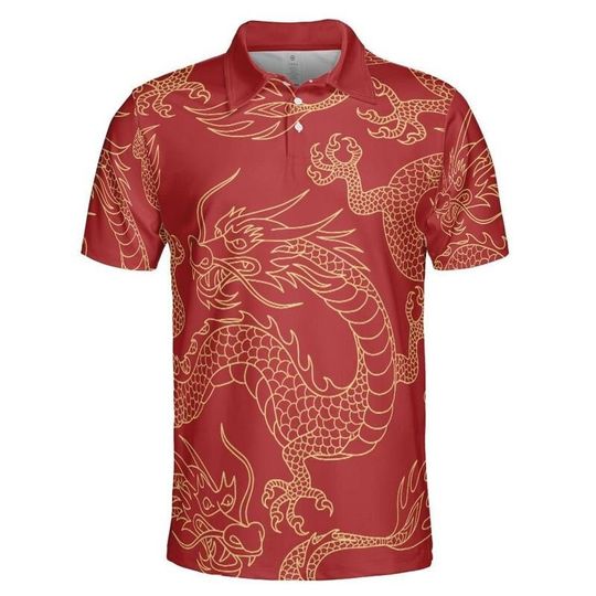 Discover Gold & Red Dragon Polo Shirt