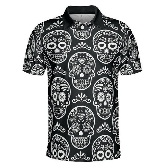 Discover Black & White Calavera Polo Shirt