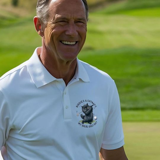 Birdies & Catnaps Golf Sport Polo Shirt, Perfect for Male Golfers Who Love Cat, Funny Golf Cat Shirt