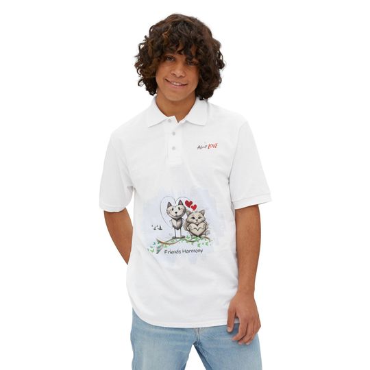 Men's Piqu Polo, Cute Cats Living in Tree Design, Animal Lover Gift, Cat Owner Shirt, Unique Cat Print Tee, Cat Mom/Dad