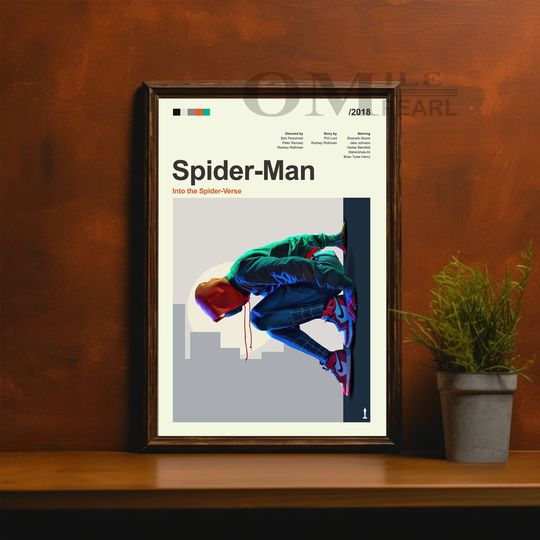 Mid Century Modern Spider-Man: Into the Spider-Verse Movie Poster, Retro Movie Print, Modern Vintage Movie Posters