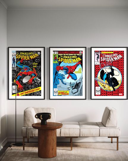 Discover 100th 200th 300th edition spider-man comic cover prints, spider man gifts, unique gifts, spider-man prints, large prints