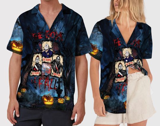 The Boys of Fall Horror Movie Hawaiian Shirt, Jason Micheal Myers Scream Ghostface Halloween Horror Characters Button Up Shirt