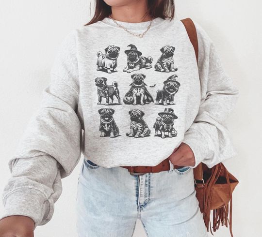 Discover Pug Halloween Sweatshirt, Funny Pug Mom Halloween Crewneck, Spooky Season