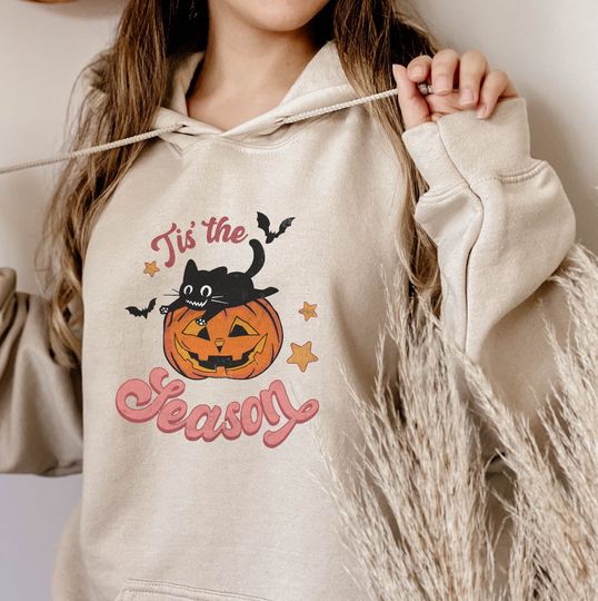 Discover Halloween Cat Hoodie- Halloween Crewneck Cats Sweatshirt for Spooky Season