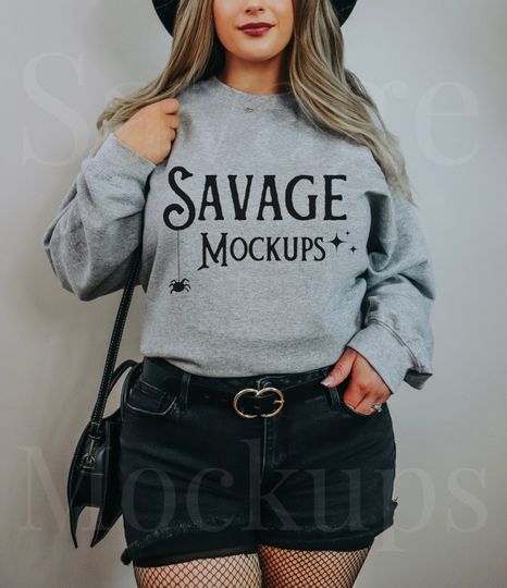 Discover Sport Gray Gildan 18000 Halloween Mockup | Halloween Mockup