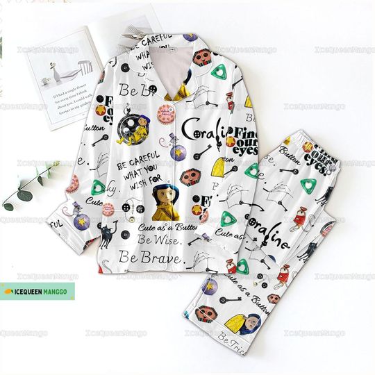 Discover Coraline Movie Pajamas Set, Caroline Button Eyes Shirt, Coraline Jones Pajamas Pants, Caroline Horror Movie Pajamas, Trick Or Treat Tee