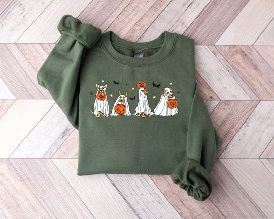 Discover Halloween Sweatshirt,Halloween Sweater,Ghost Sweatshirt,Halloween Dog Sweatshirt