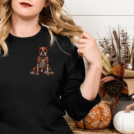 Discover Skeleton Boxer Dog Halloween sweatshirt, dog mom gift, HalloweenSweater
