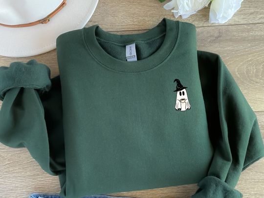Discover Halloween Ghost Coffee Sweatshirt, Ghost Sweater , Ghost Drinking Coffee