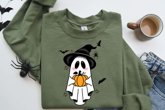 Discover Cute Ghost Sweatshirt, Funny Spooky Sweatshirt, Womens Ghost Sweatshirt