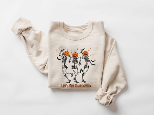 Discover Pumpkin Halloween Sweatshirt, Skeleton Halloween Shirt, Pumpkin Shirt