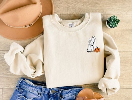 Crazy Cat Ghost Halloween Sweatshirt