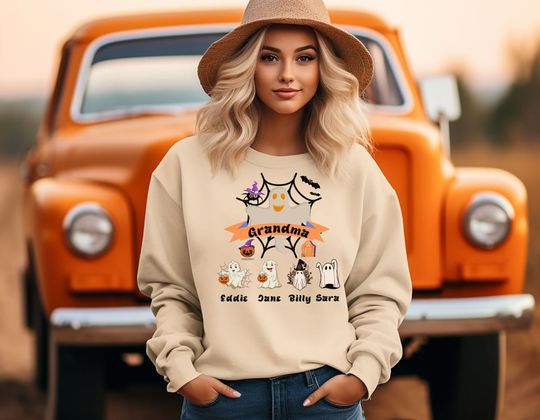 Discover Halloween Shirt For Grandma, Custom Grandkids Name Halloween Shirt