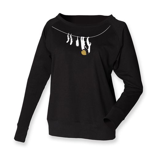 Off the shoulder black jumper women loungewear sweatshirt bat jumper sloth sweat