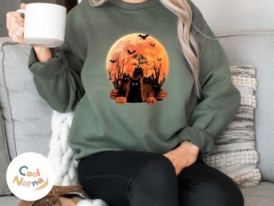 Discover Black Cat and Pumpkin Sweatshirt, Sweater for fall, Black Cat Sweater